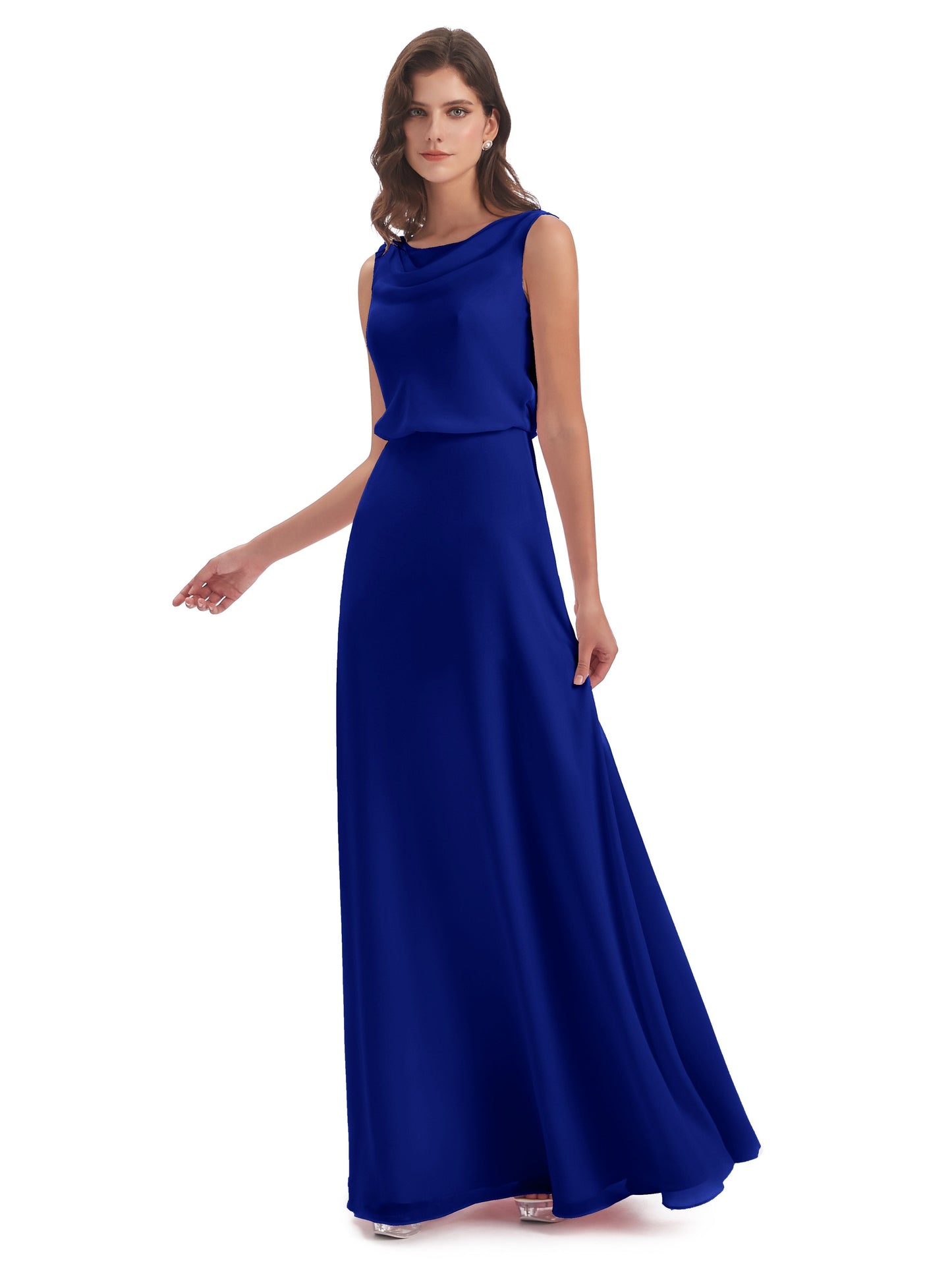 Layla Sheath Scoop V Back Chiffon Long Bridesmaid Dresses