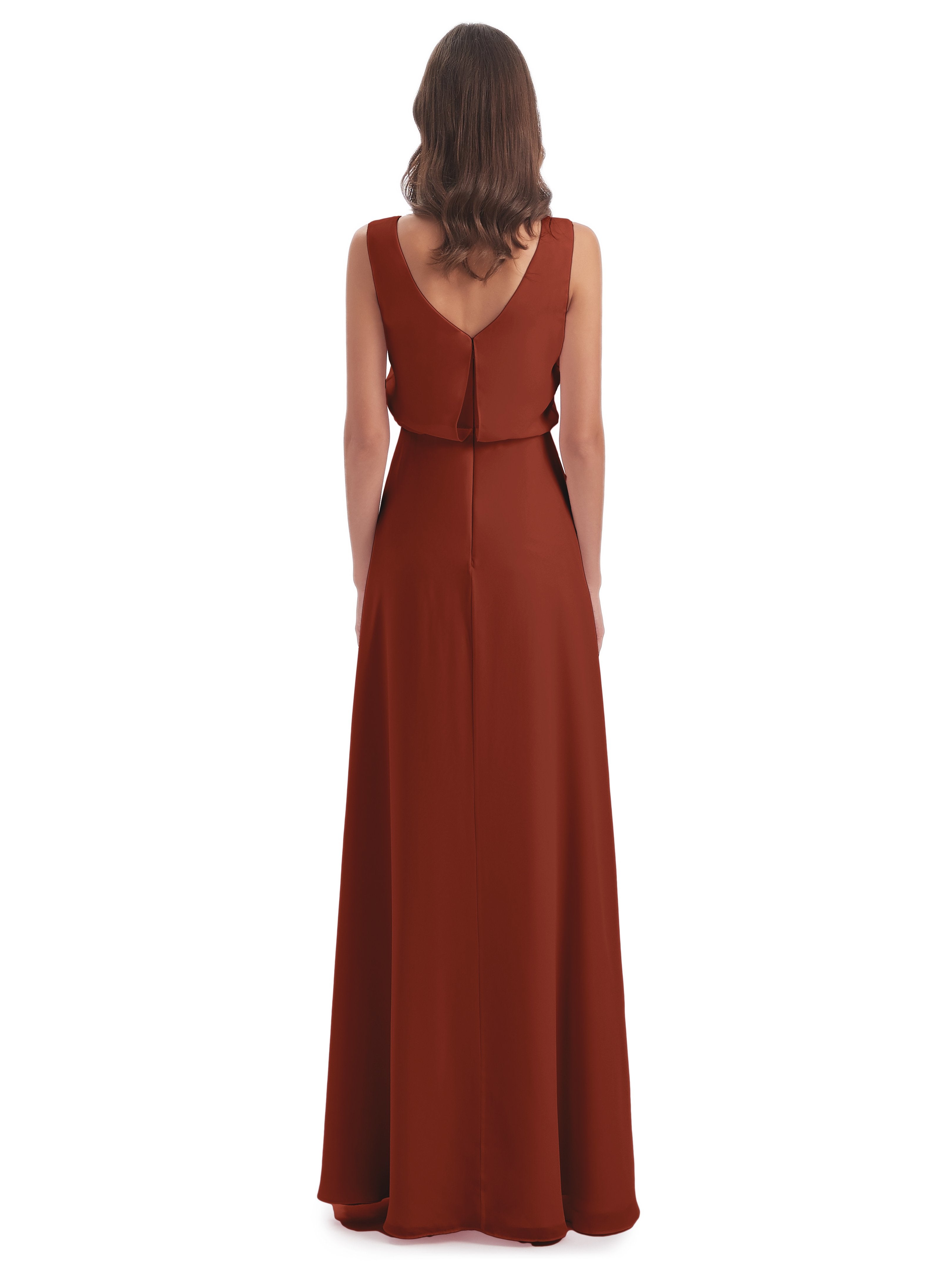 Layla Sheath Scoop V Back Chiffon Long Bridesmaid Dresses