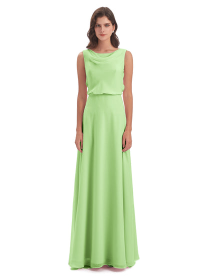 Layla Sheath Scoop V Back Chiffon Long Bridesmaid Dresses