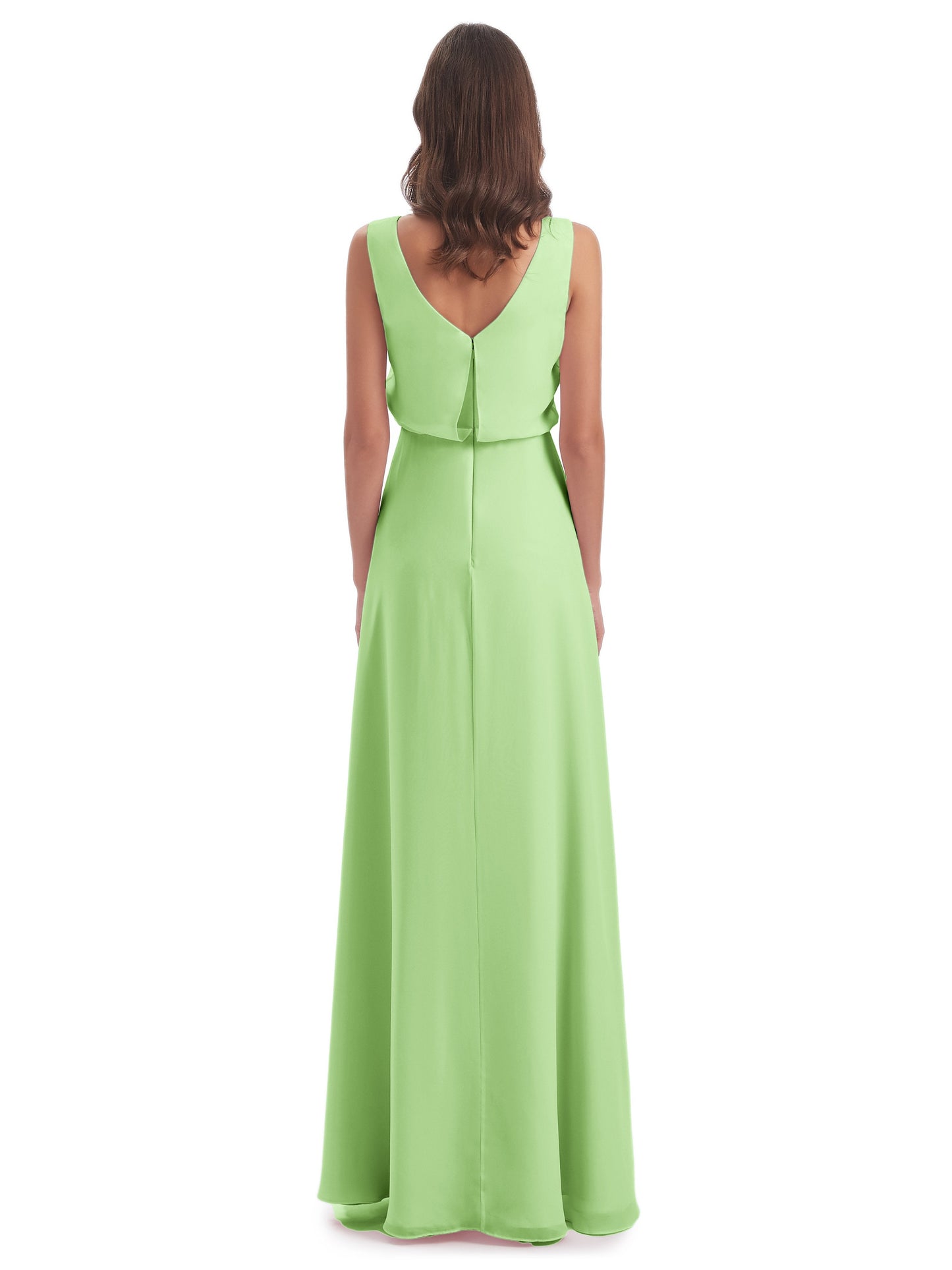 Layla Sheath Scoop V Back Chiffon Long Bridesmaid Dresses