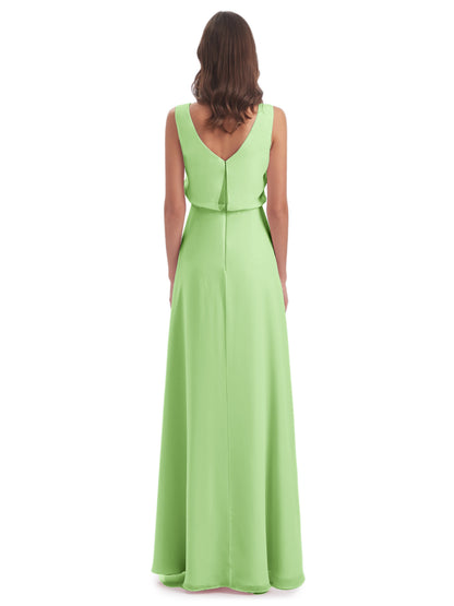 Layla Sheath Scoop V Back Chiffon Long Bridesmaid Dresses