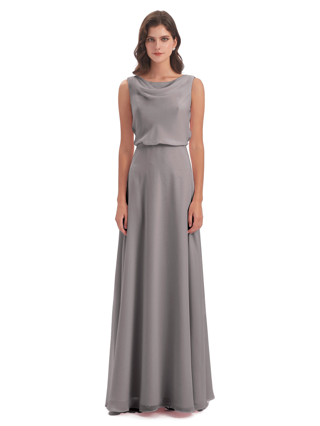 Layla Sheath Scoop V Back Chiffon Long Bridesmaid Dresses