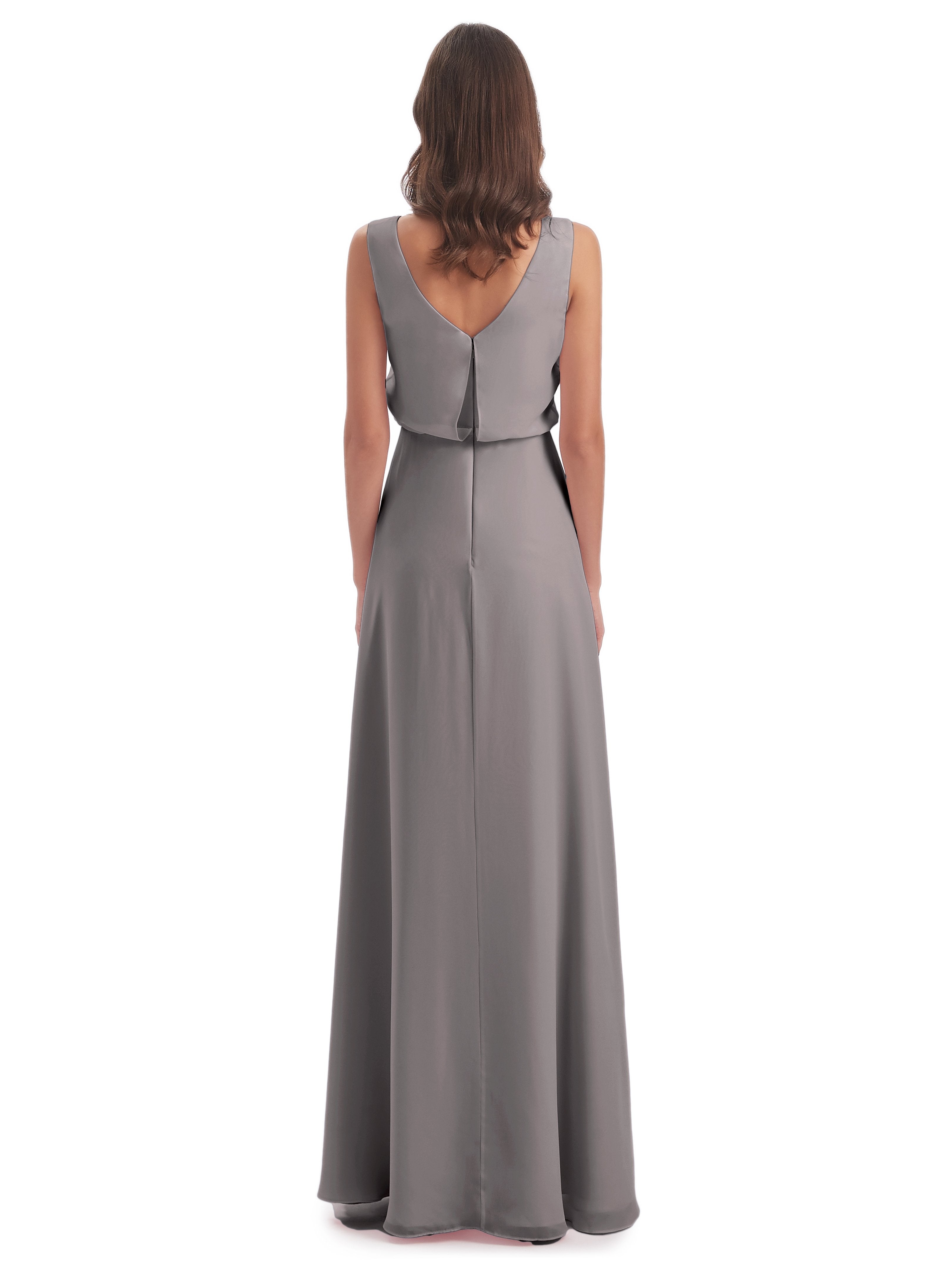Layla Sheath Scoop V Back Chiffon Long Bridesmaid Dresses