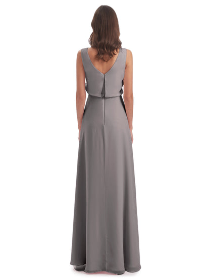 Layla Sheath Scoop V Back Chiffon Long Bridesmaid Dresses