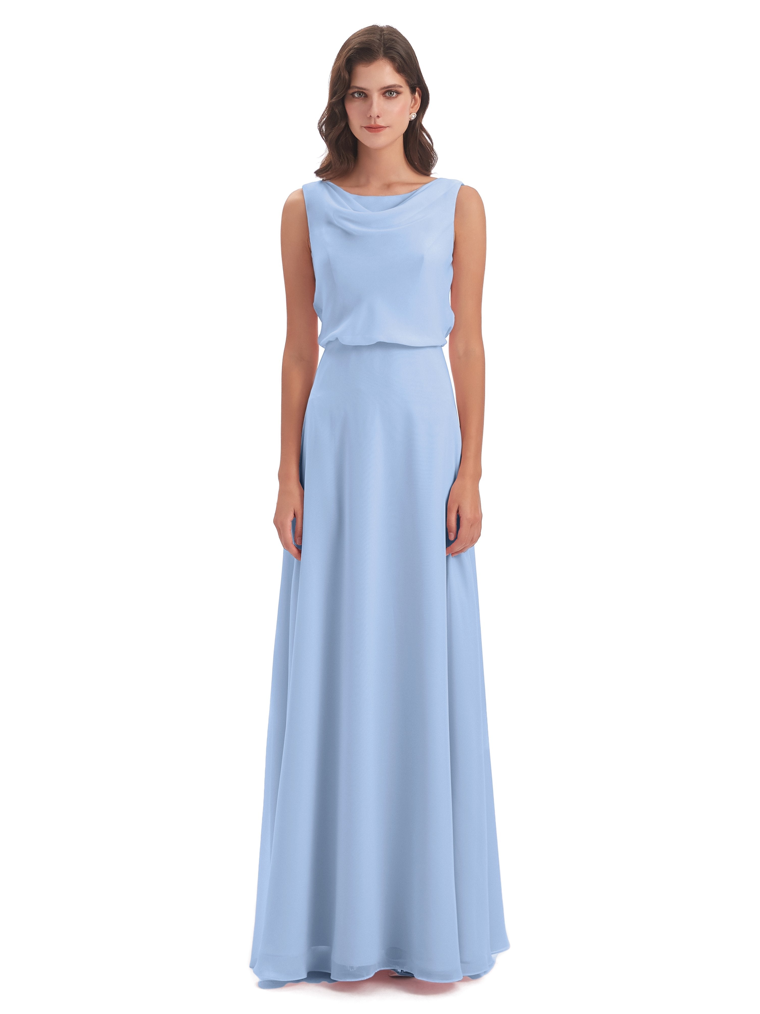 Layla Sheath Scoop V Back Chiffon Long Bridesmaid Dresses
