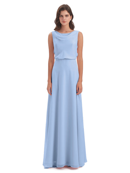 Layla Sheath Scoop V Back Chiffon Long Bridesmaid Dresses