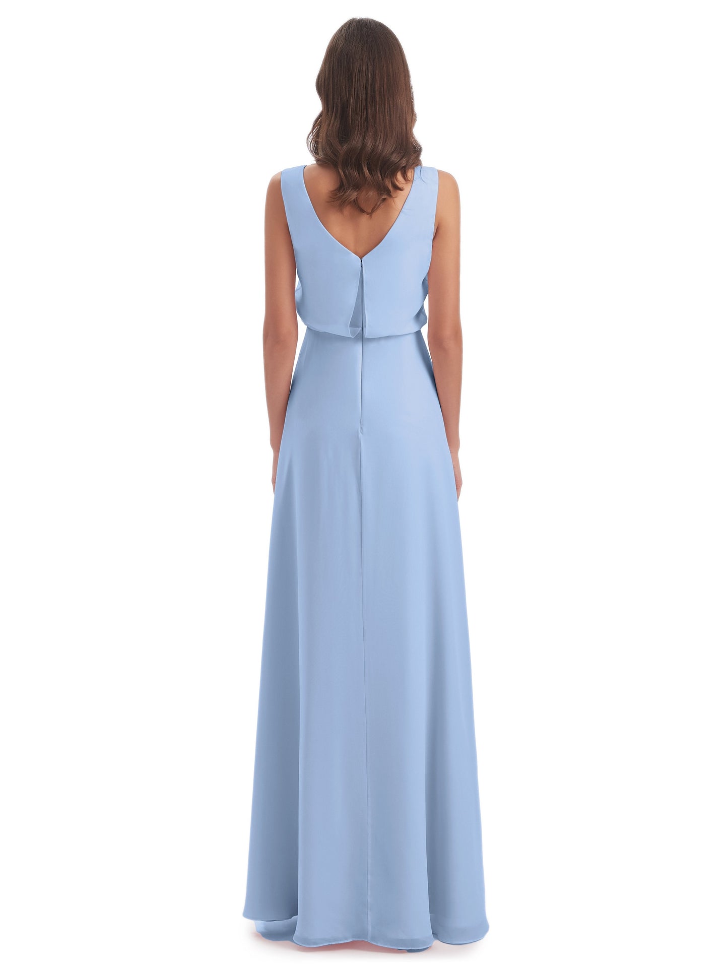 Layla Sheath Scoop V Back Chiffon Long Bridesmaid Dresses
