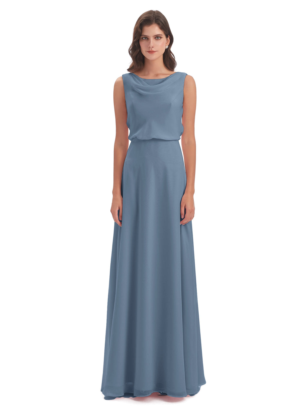 Layla Sheath Scoop V Back Chiffon Long Bridesmaid Dresses