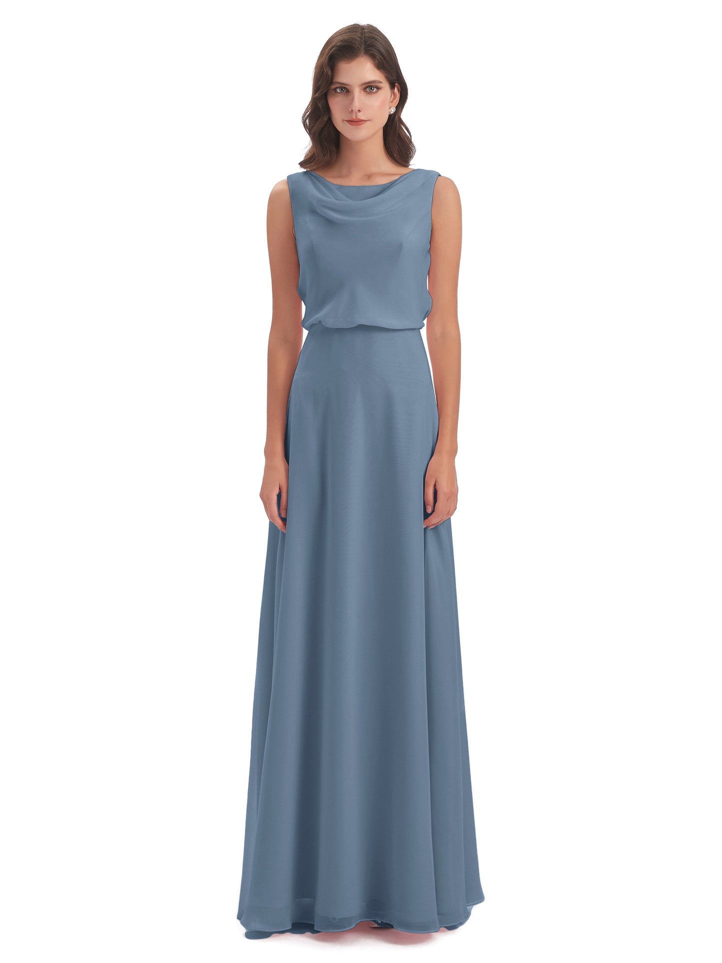 Layla Sheath Scoop V Back Chiffon Long Bridesmaid Dresses