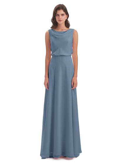 Layla Sheath Scoop V Back Chiffon Long Bridesmaid Dresses