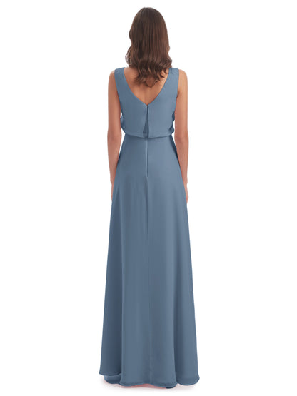 Layla Sheath Scoop V Back Chiffon Long Bridesmaid Dresses