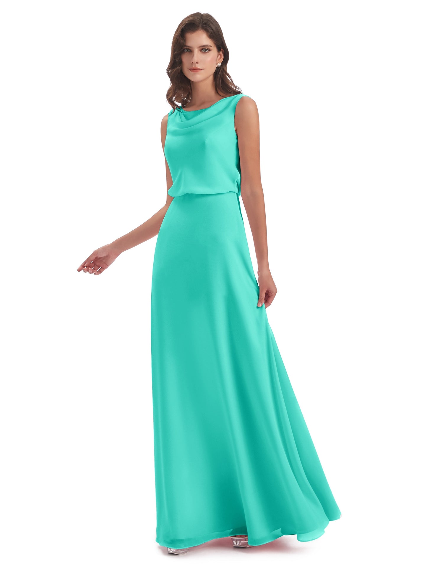 Layla Sheath Scoop V Back Chiffon Long Bridesmaid Dresses