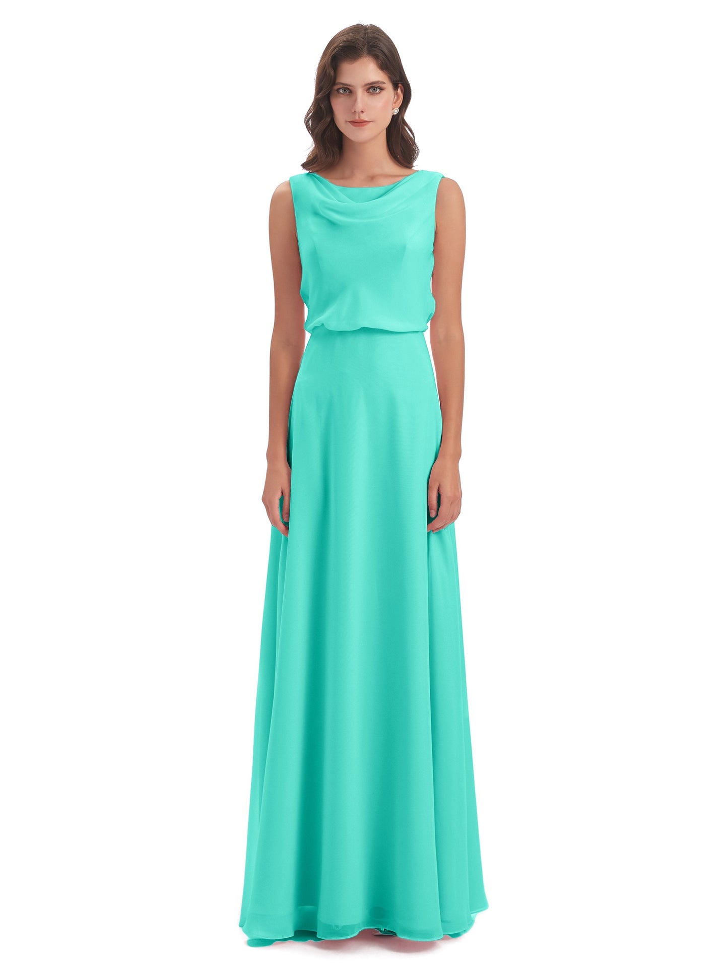 Layla Sheath Scoop V Back Chiffon Long Bridesmaid Dresses