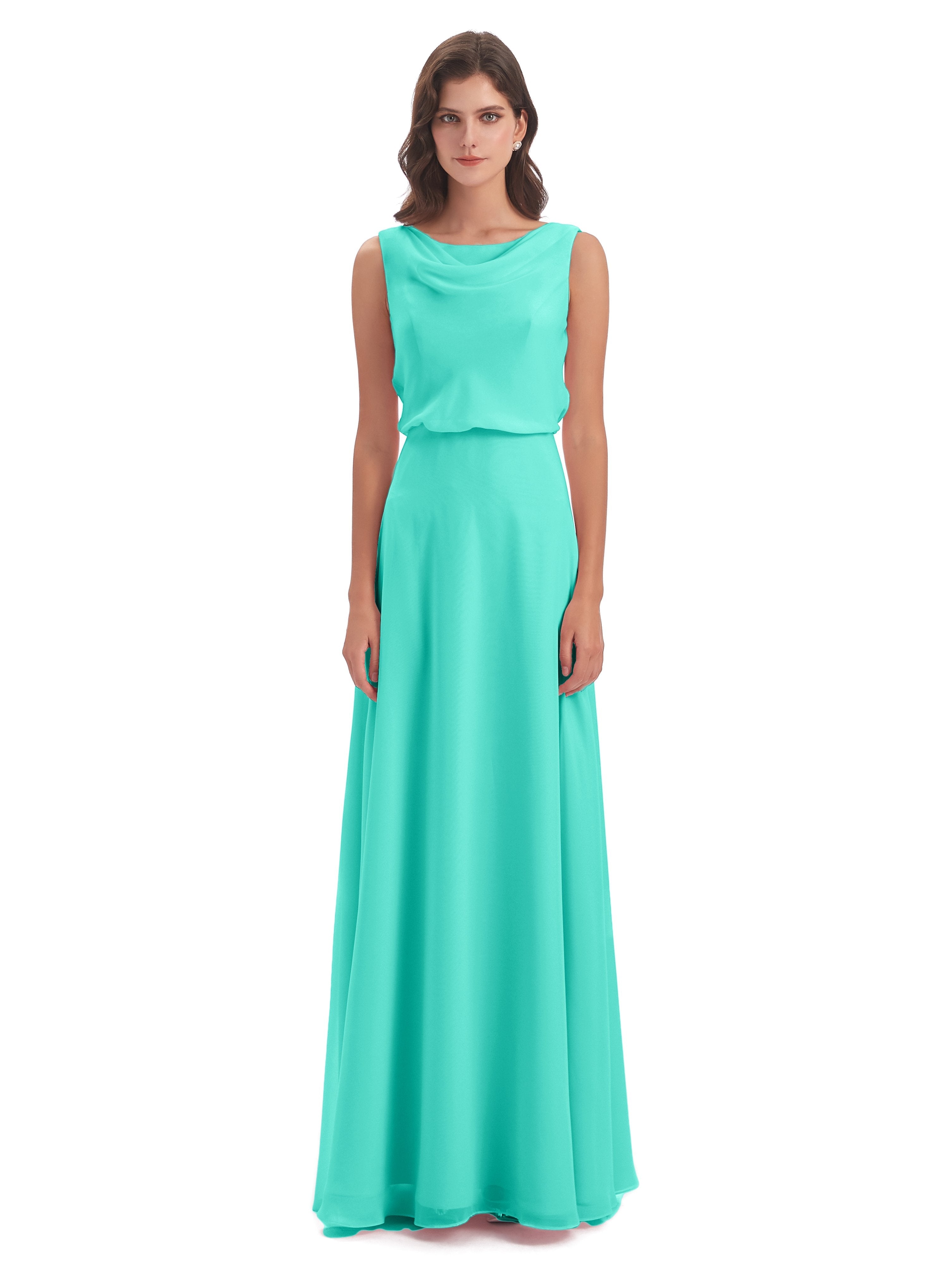 Layla Sheath Scoop V Back Chiffon Long Bridesmaid Dresses