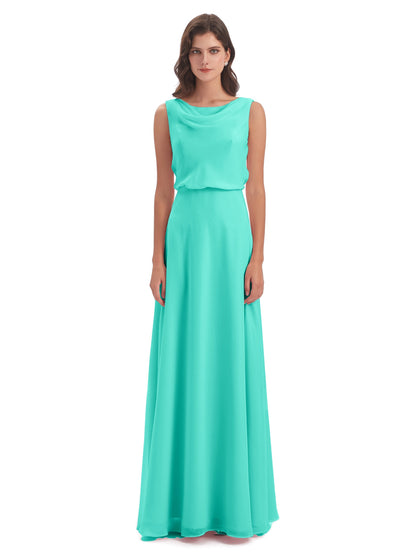 Layla Sheath Scoop V Back Chiffon Long Bridesmaid Dresses