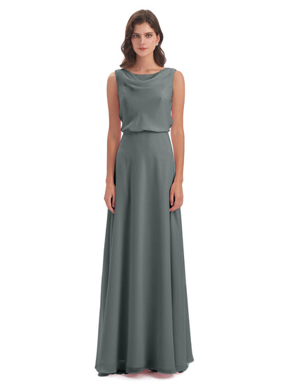 Layla Sheath Scoop V Back Chiffon Long Bridesmaid Dresses
