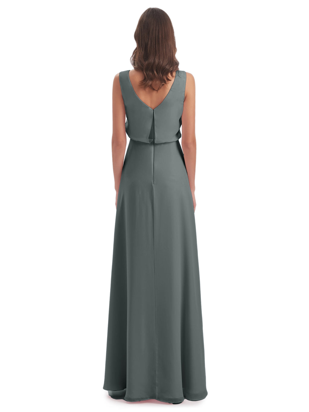 Layla Sheath Scoop V Back Chiffon Long Bridesmaid Dresses