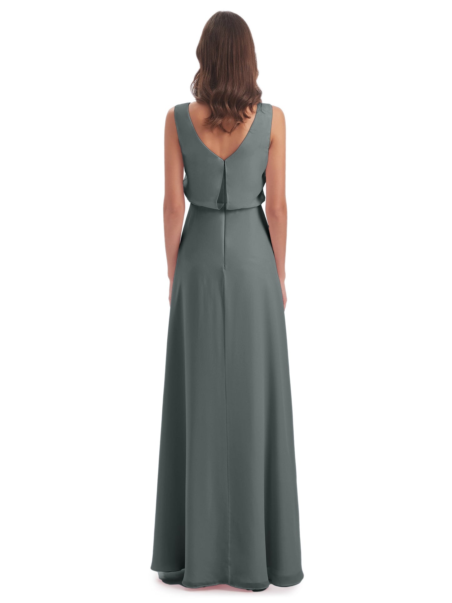 Layla Sheath Scoop V Back Chiffon Long Bridesmaid Dresses