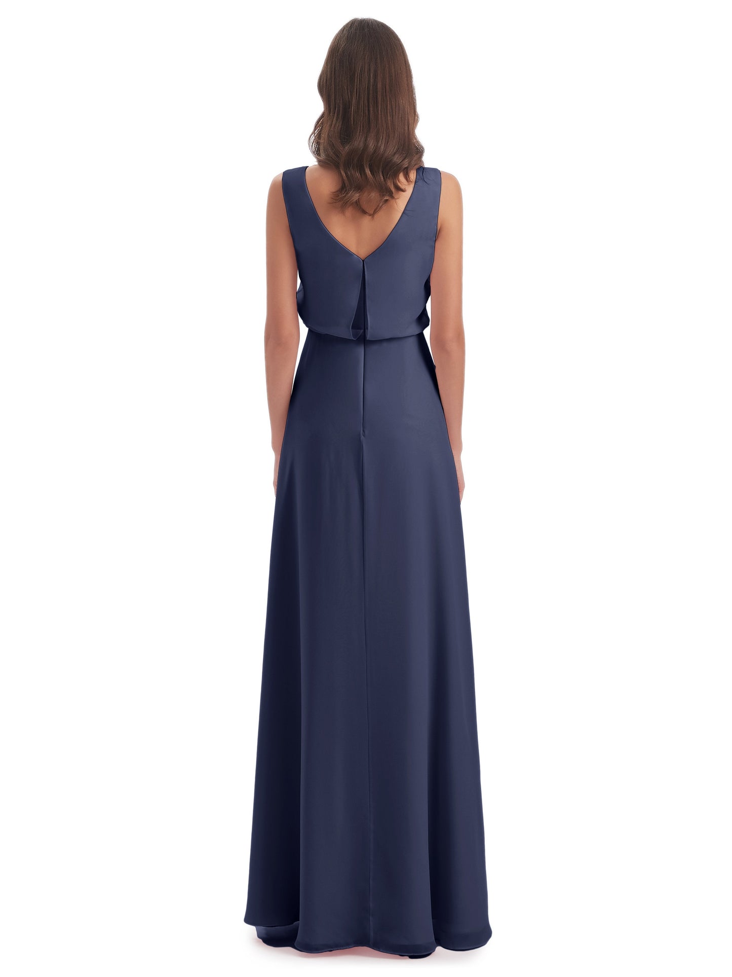 Layla Sheath Scoop V Back Chiffon Long Bridesmaid Dresses
