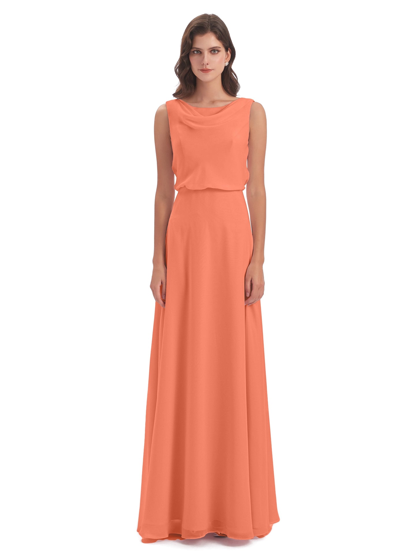Layla Sheath Scoop V Back Chiffon Long Bridesmaid Dresses