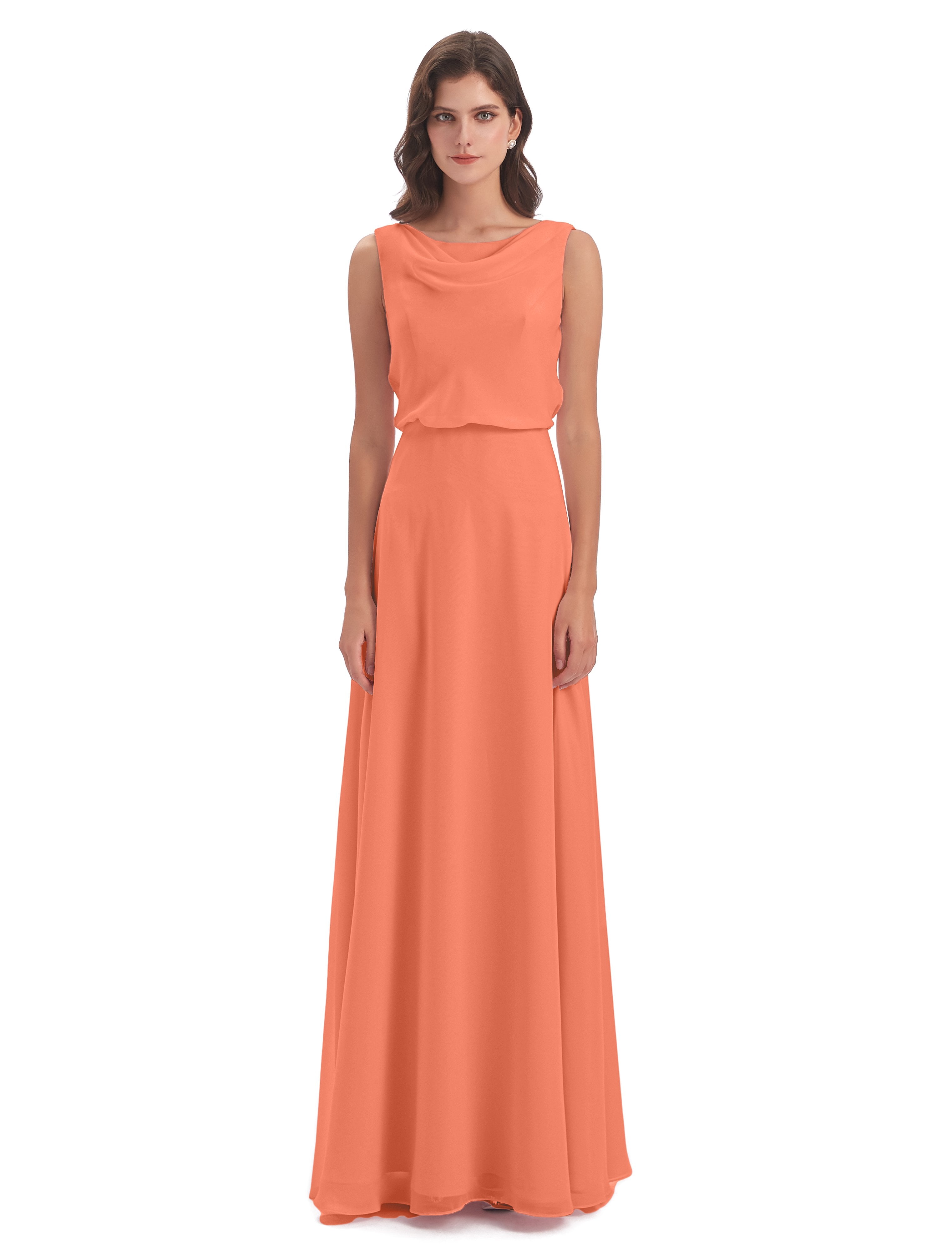 Layla Sheath Scoop V Back Chiffon Long Bridesmaid Dresses