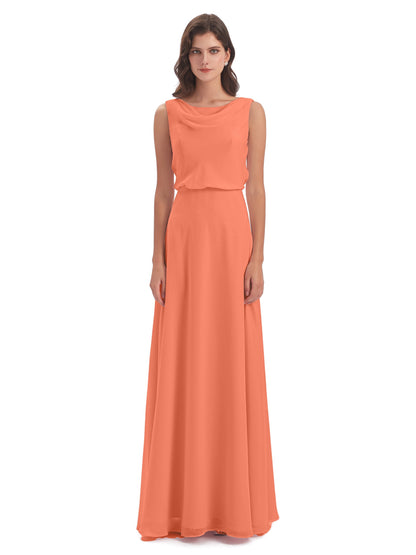 Layla Sheath Scoop V Back Chiffon Long Bridesmaid Dresses
