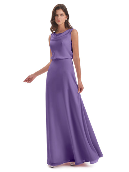 Layla Sheath Scoop V Back Chiffon Long Bridesmaid Dresses