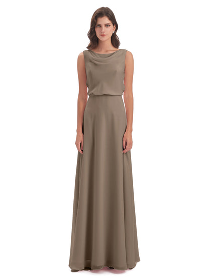 Layla Sheath Scoop V Back Chiffon Long Bridesmaid Dresses