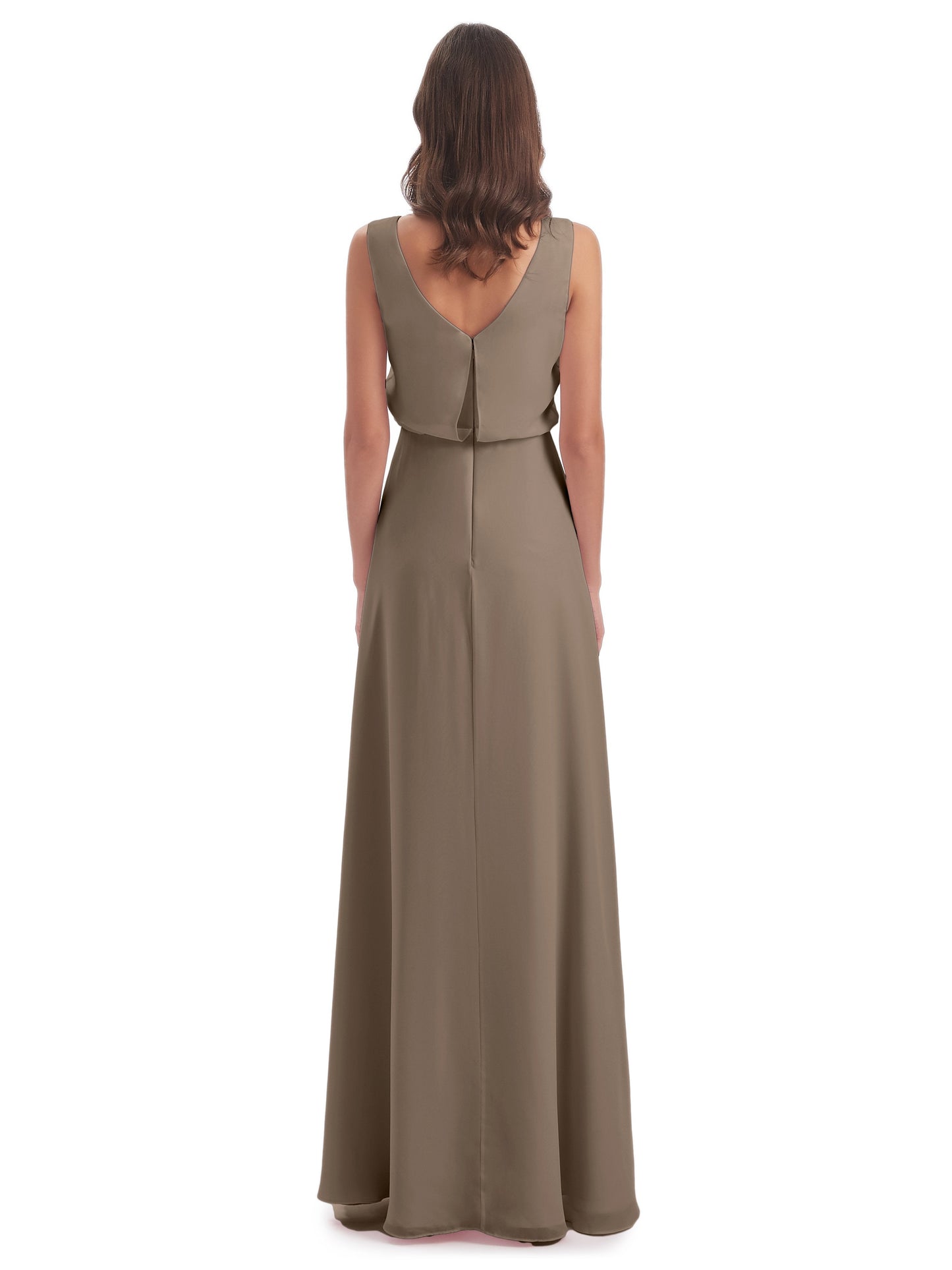 Layla Sheath Scoop V Back Chiffon Long Bridesmaid Dresses