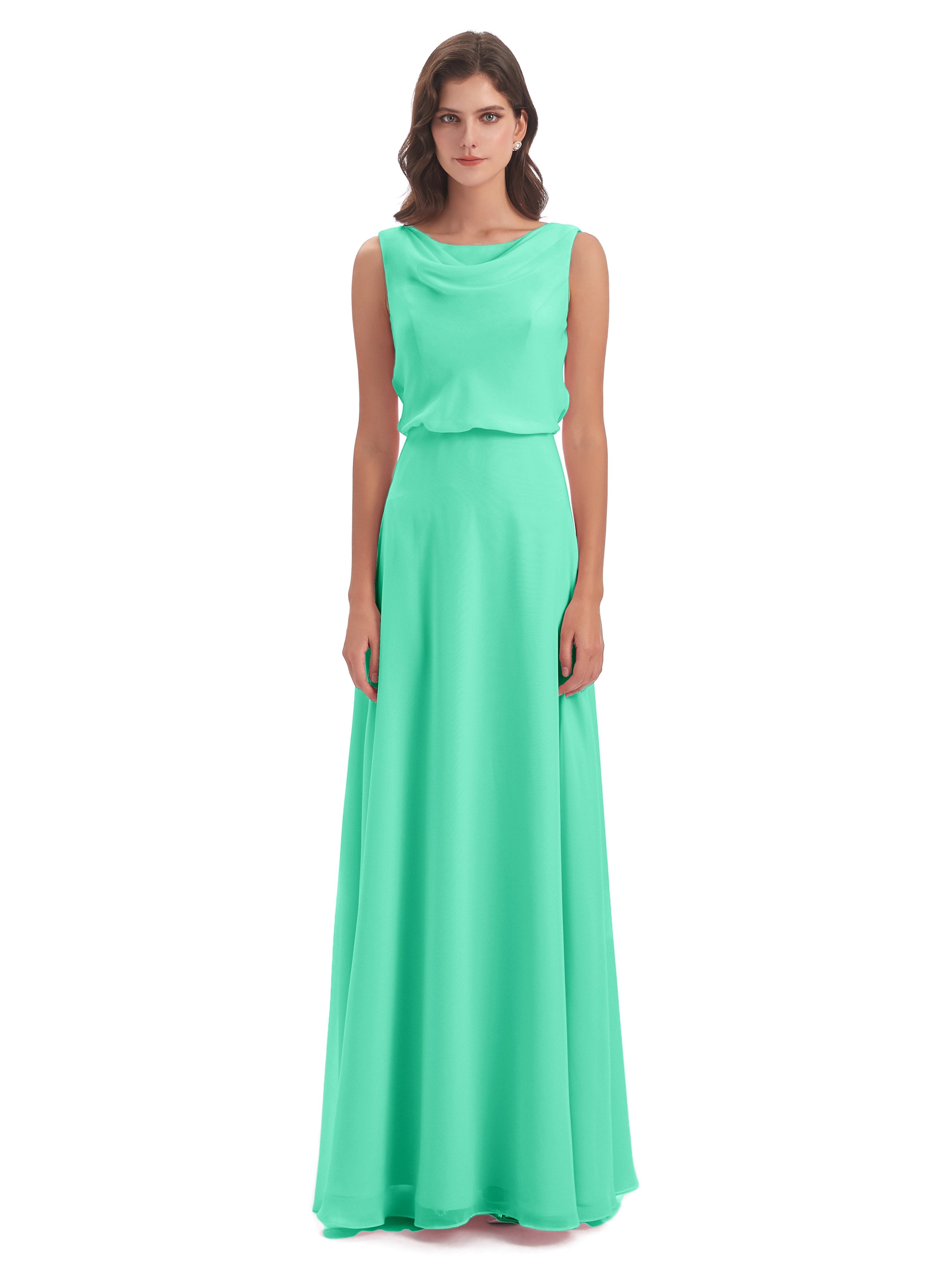Layla Sheath Scoop V Back Chiffon Long Bridesmaid Dresses