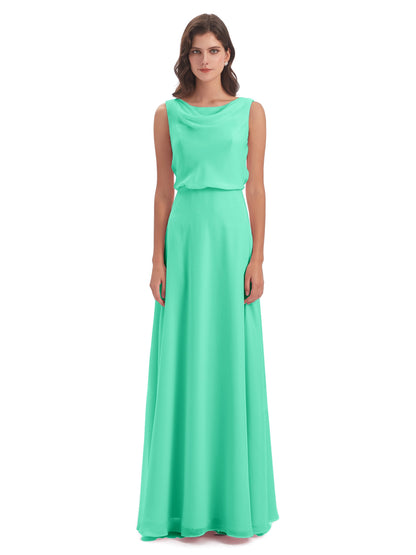 Layla Sheath Scoop V Back Chiffon Long Bridesmaid Dresses