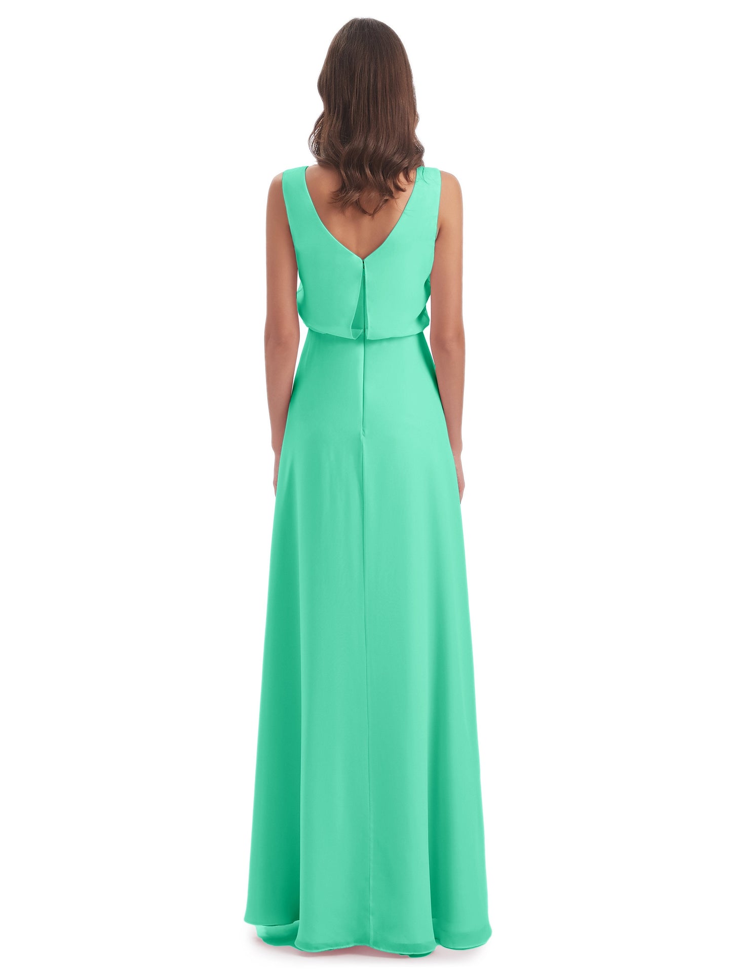 Layla Sheath Scoop V Back Chiffon Long Bridesmaid Dresses