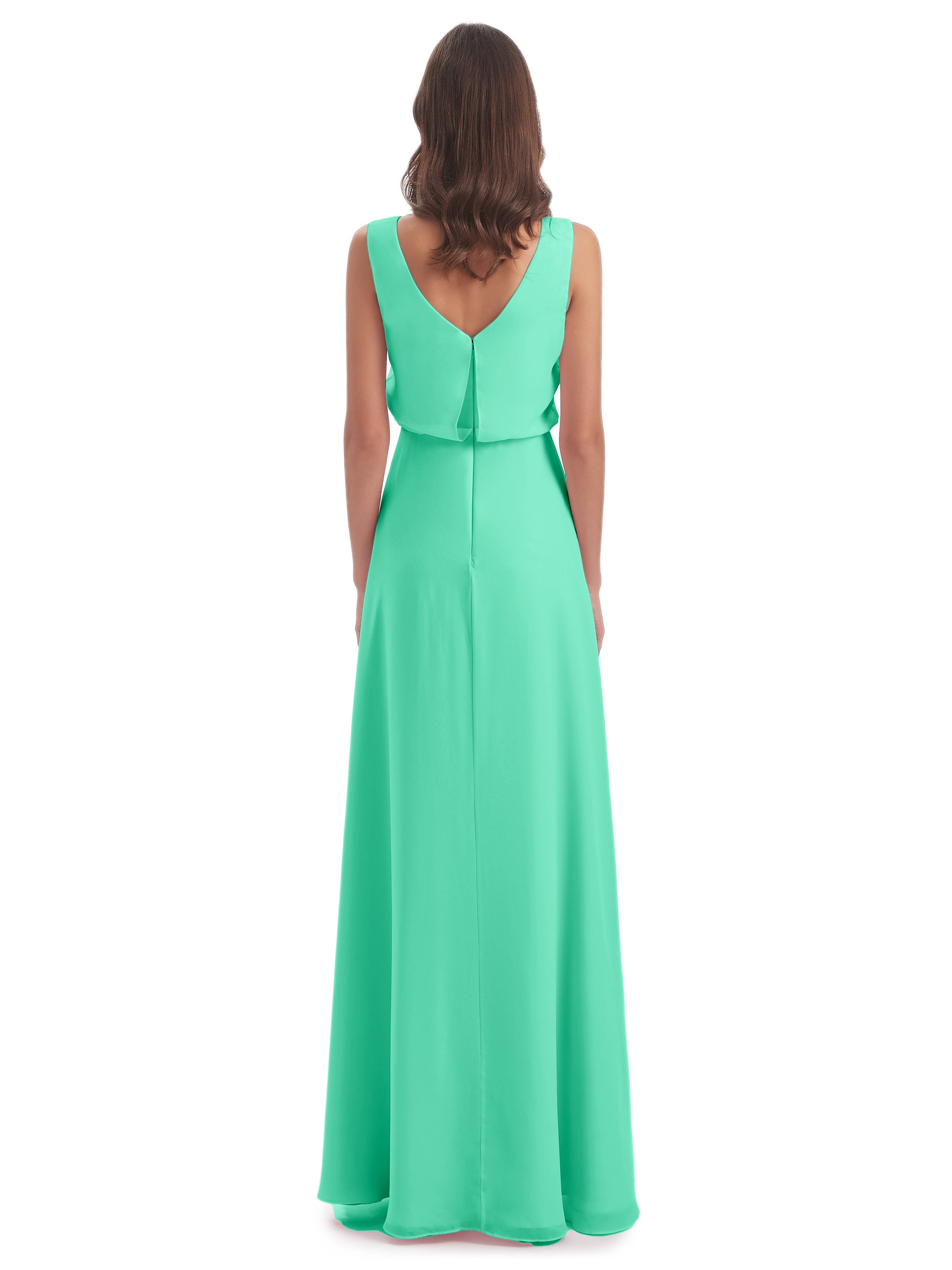 Layla Sheath Scoop V Back Chiffon Long Bridesmaid Dresses