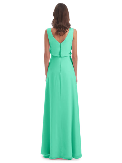 Layla Sheath Scoop V Back Chiffon Long Bridesmaid Dresses