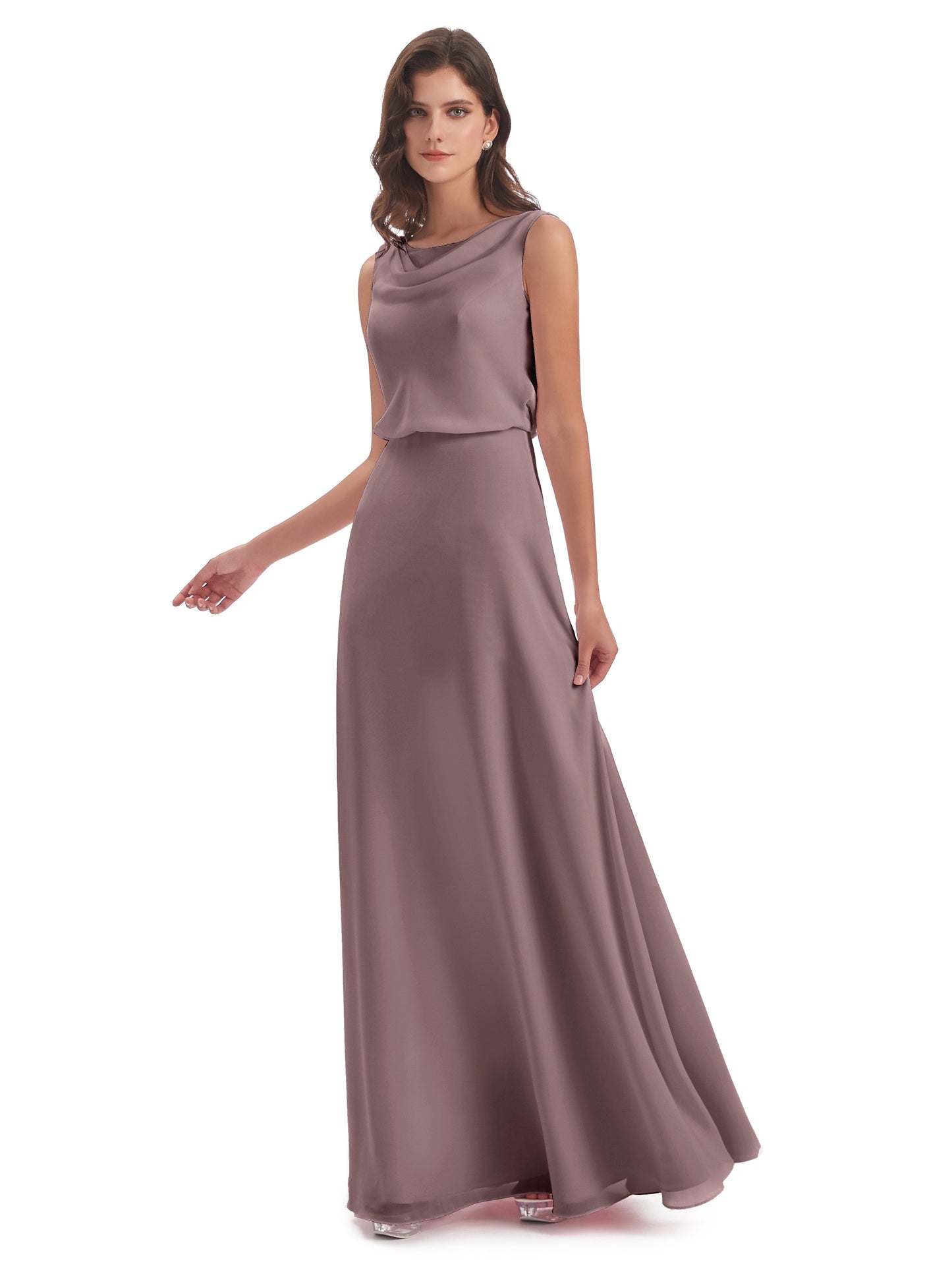 Layla Sheath Scoop V Back Chiffon Long Bridesmaid Dresses