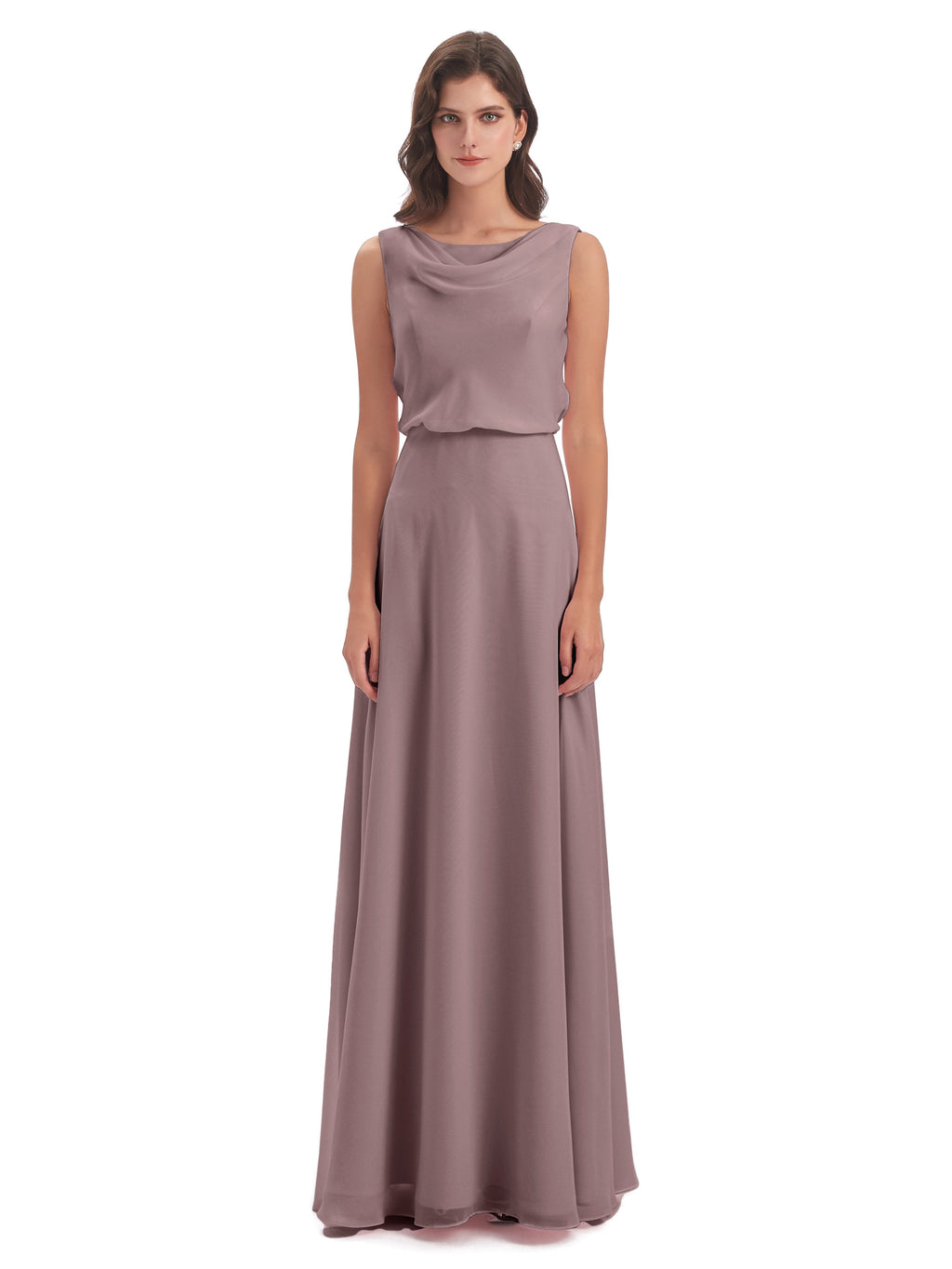 Layla Sheath Scoop V Back Chiffon Long Bridesmaid Dresses