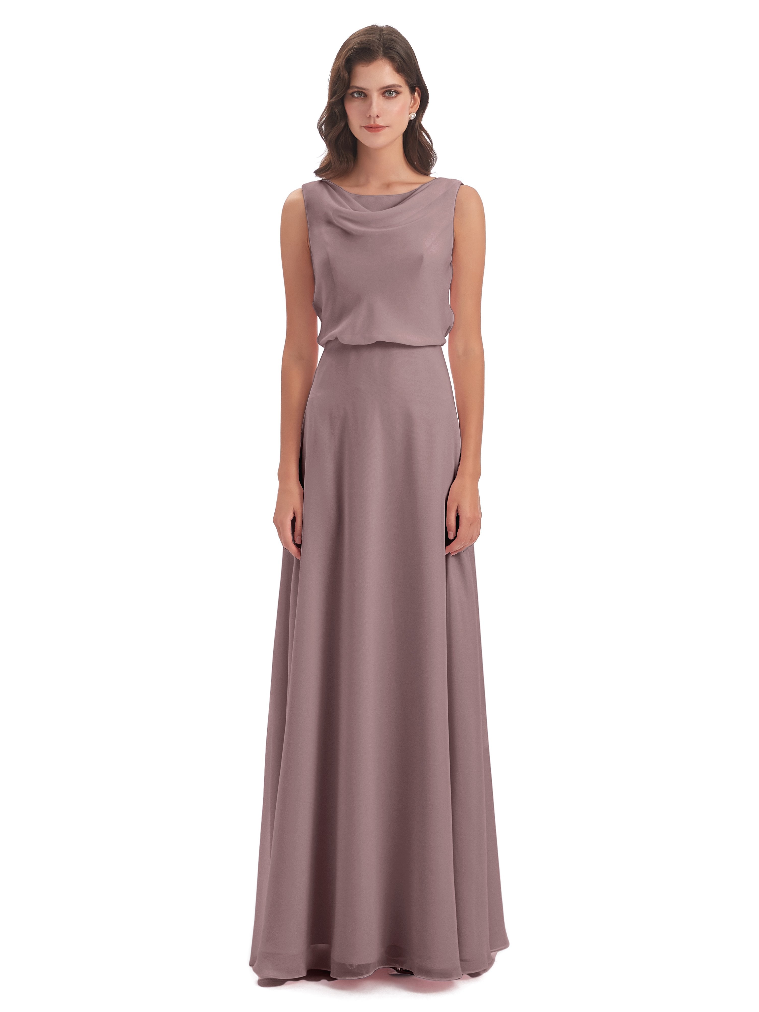 Layla Sheath Scoop V Back Chiffon Long Bridesmaid Dresses