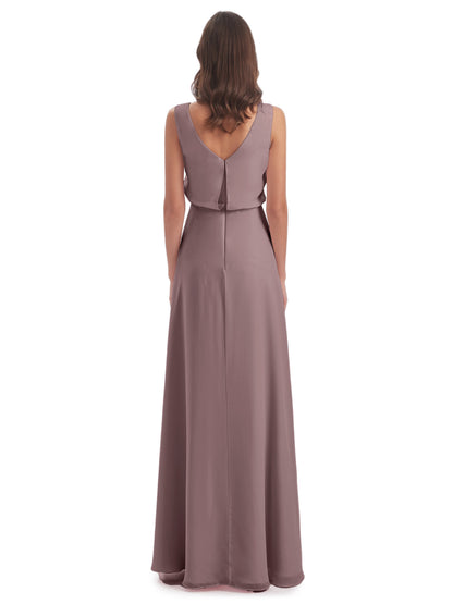 Layla Sheath Scoop V Back Chiffon Long Bridesmaid Dresses