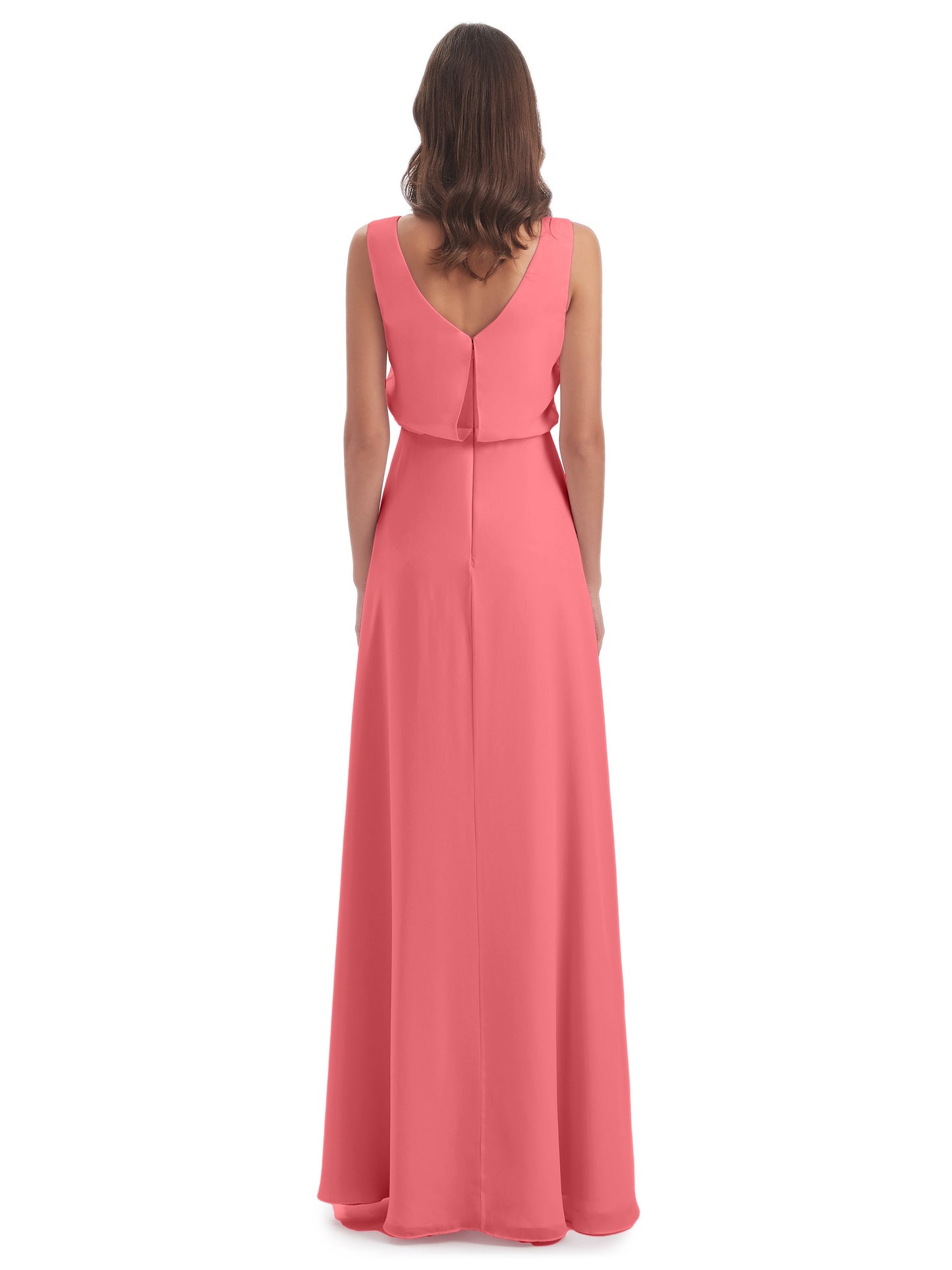 Layla Sheath Scoop V Back Chiffon Long Bridesmaid Dresses