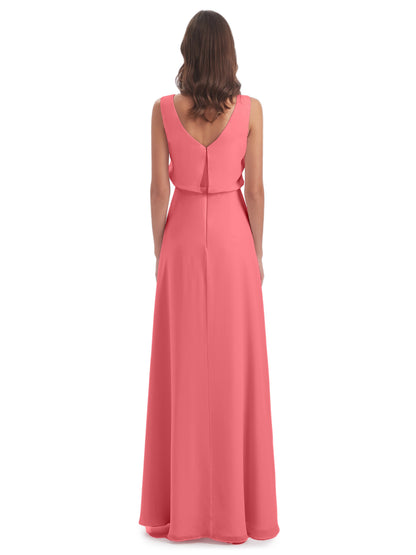 Layla Sheath Scoop V Back Chiffon Long Bridesmaid Dresses