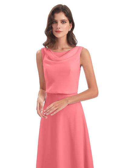 Layla Sheath Scoop V Back Chiffon Long Bridesmaid Dresses