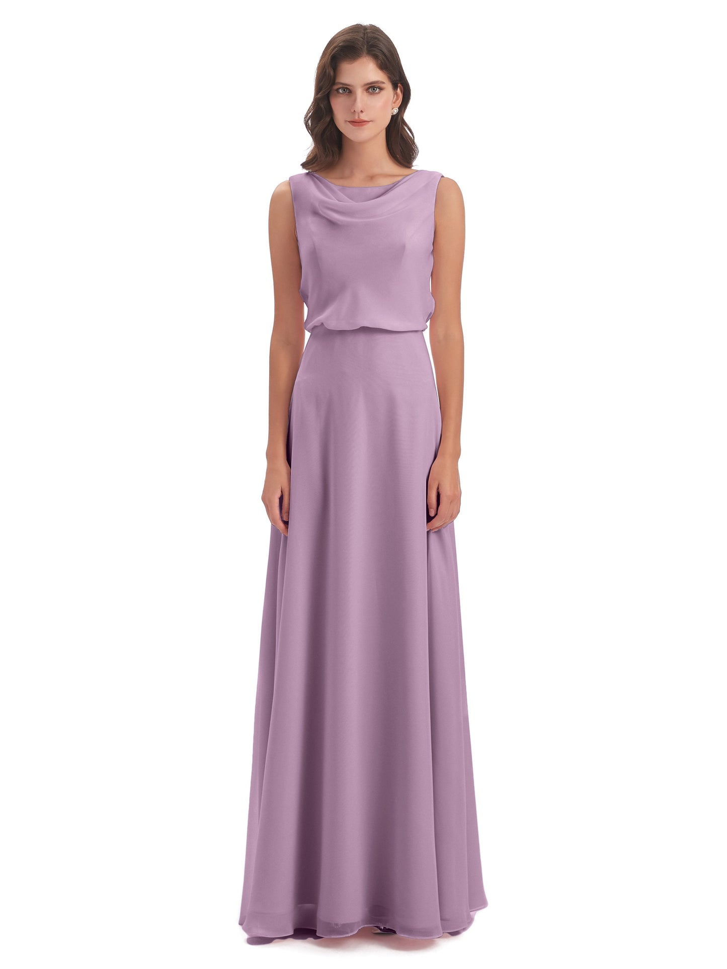 Layla Sheath Scoop V Back Chiffon Long Bridesmaid Dresses