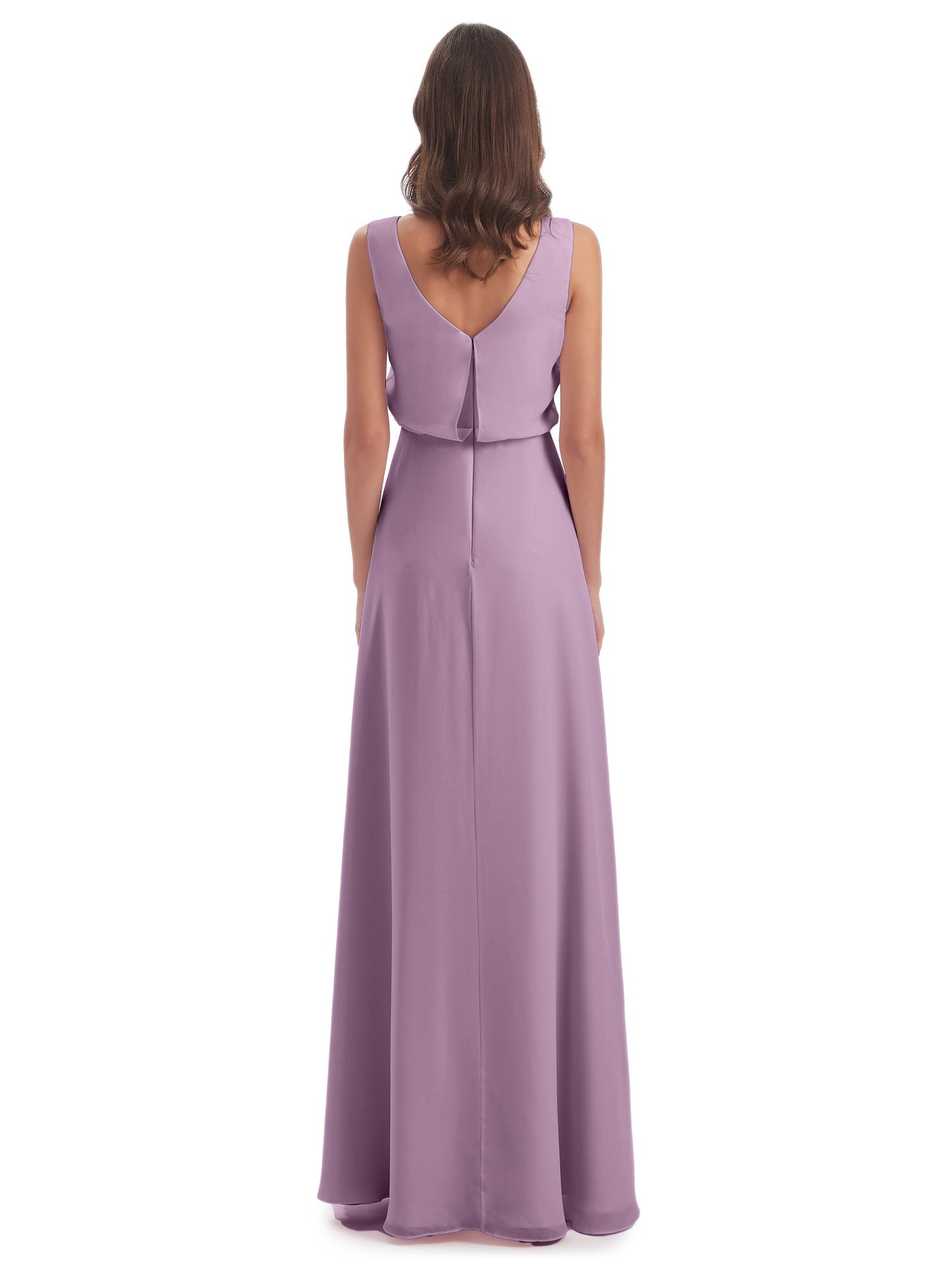 Layla Sheath Scoop V Back Chiffon Long Bridesmaid Dresses