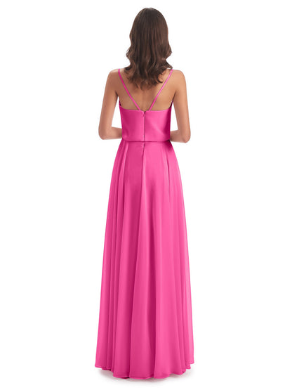 Leah Floor Length Spaghetti Straps Chiffon Bridesmaid Dresses