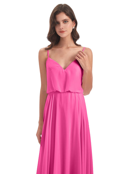 Leah Floor Length Spaghetti Straps Chiffon Bridesmaid Dresses