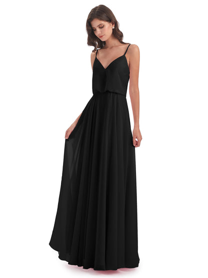 Leah Floor Length Spaghetti Straps Chiffon Bridesmaid Dresses