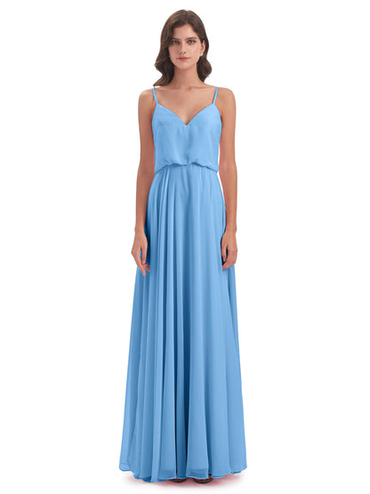 Leah Floor Length Spaghetti Straps Chiffon Bridesmaid Dresses