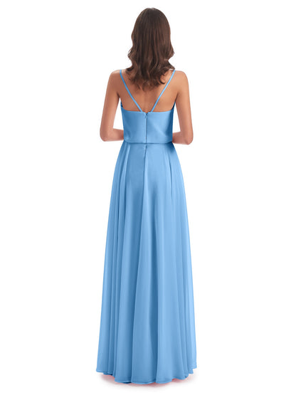 Leah Floor Length Spaghetti Straps Chiffon Bridesmaid Dresses