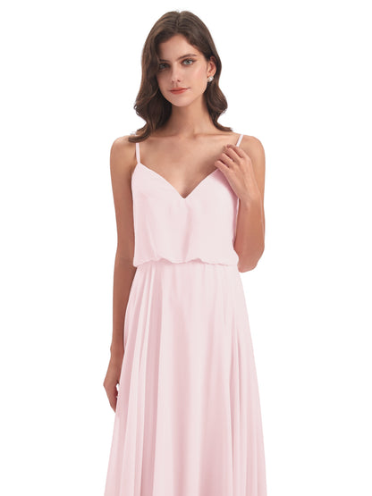 Leah Floor Length Spaghetti Straps Chiffon Bridesmaid Dresses