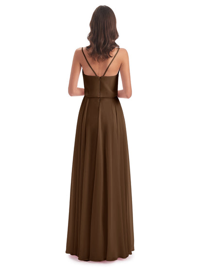Leah Floor Length Spaghetti Straps Chiffon Bridesmaid Dresses
